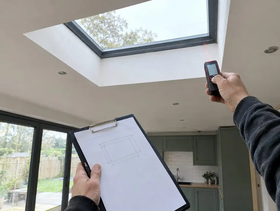 Measuring a rooflight opening with a laser measure